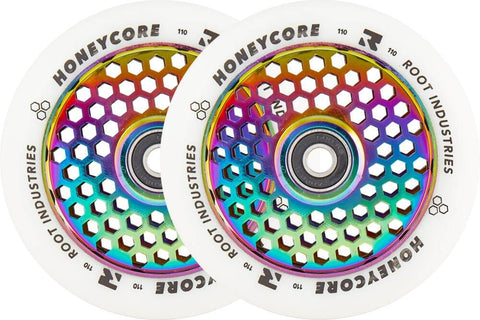 Root Honeycore White 110mm 2-pack Pro Scooter Wheels, Neochrome