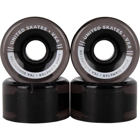 United Skates VX4 65mm x 36mm 78A Quad Roller Skate Wheels - 11 COLOURS Quad Roller Skates United Skates Black Translucent 